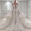Bridal Gowns Mermaid Crystal Luxury Wedding Dresses With Overskirts Lace Sparkle Rhinstone Dubai Vestidos De Novia Custom Made 2022 Mariage
