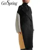 Getspring Women 코트 울 코트 패치 워크 컬러 매치 겨울 모직 재킷 플러스 크기 긴 여자 재킷 201102