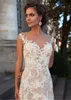 2021 Summer Boho Nude Abito da sposa a tromba con applicazioni in pizzo Illusion Back Abiti da sposa a sirena sexy Abiti da sposa country lunghi da spiaggia