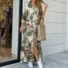 Women Elegant Button Down Long Shirt Dress Summer Chain Print Lapel Neck Party Dress Casual Long Sleeve Maxi Beach Dress Vestido X1224