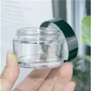 10PC 5ml a 50ml garrafas de vidro claro reutilizáveis ​​cosméticos com Black Cap Vazamento Prova Creme Lip Gloss Crubs salves Jars