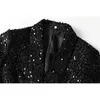 PYJTRL Nouvelle Mode Femmes Châle Revers Brillant Paillettes Costume Veste Femme Double Boutonnage Long Manteau Slim Fit Blazers Automne Vêtements LJ201021