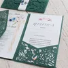 Inviti di nozze rustici Matrimonio Quinceanera Foglia verde scuro Fiore Taglio laser Stampa personalizzata Multi colori Diserbo Fornitura H1231