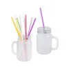 Sublimation Drinkware 16oz Blank Clear Frosted Mason burkar med handtag för DIY älskare Dubbelvägg 430ml Glas Muggar Värmeöverföring Utskrifter Tumblers Lid Straw