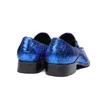 Mode bleu écailles en cuir véritable hommes Oxfords chaussures grande taille en métal bout pointu sans lacet chaussures de soirée formelles