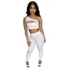 Sexy Crop Top Tracksuits Sleeveless Hollow Out Outfits 2 Piece Set Skinny Tights Sport Suit Pullover Pantsuit K7052