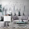 3D Duvar Kağıdı Modern El Boyalı Çam Ormanı Bulut Uçan Kuş Fotoğraf Duvar Resimleri Salon Çalışması Restoran Arkaplan Fresco