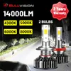 مصابيح أمامية LED للسيارة من Bullvision 2 قطعة لمبات إضاءة السيارات H7 H4 H11 H8 H9 9005 9006 3 4 4300K 5000K 6000K 8000K تشغيل تلقائي