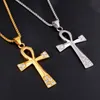 Stainless Steel Religious Africa Agypt Ancient Egyptian Pendant The Symbol Of Life Pharaoh Coptic Ankh Necklace Pendant With Crystal Rhinestones