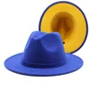 Mujeres Sombreros Invierno Otoño Dos Color Diferente Dentro Dentro de Fedora Sombreros Con Banda Ancho Brim Jazz Caps Formal Fascinador Nuevos Sombreros De Invierno