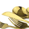 30st Svart guld bestick 18/10 rostfritt stål dinnerware kniv efterrätt gaffel skedar porslin kök silverware set 201130
