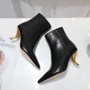 Hot Sale- Black Leather with Pointed Toes Womens Ankle Boots Fashion Designer Sexy Ladies High Heels Shoes Pumps (Original Box) 6.5cm