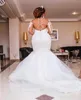 2021 Vestidos de novia de talla grande Manga larga Sirena Ilusión sexy Perlas traseras Con cuentas Tren de barrido Apliques de encaje Vestido de novia Vestido de novia