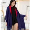 Foulards Marine Rouge Épais Chaud Hiver Poncho De Luxe Châle Et Wraps Pour Dames Faux Cachemire Solide Capes De Gland Avec Manches14370207