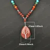 Natural Gem Stone Red Necklaces Tree of Life Wire Wrapped Pendant 7 Chakra Beaded Long Necklace for Women Men