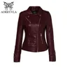 AORRYVLA Nouveau Automne Femmes PU Veste en cuir Turn-Down Collier Femme Moto Biker Zipper Veste Slim Noir Faux Cuir Outwear LJ201021