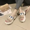 Lucyever Summer Sandals Fashion Crystal Flat Shoels Shoes Slingback Ladies Platform Shoes Woman Rhinestoe Beach Slides 201021