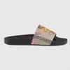 2021 Designer Rubber slide sandalen Bloemen brokaat mannen pantoffel Gear bodems Flip Flops vrouwen Gestreepte Strand Causale pantoffel Brede Platte met Doos