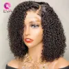 Afro Kinky Curly Wig 13x4 Lace Front Human Hair Wigs Pré Arrancado Sem Cola Sintético Curto Peruca de Cabelo Para Mulheres Preto 150 Densidade