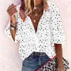 Chemise à pois femmes revers grande taille femmes Blouse dames rouge blanc bleu chemises mode vêtements boutons hauts point ouvert XXXXXL