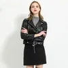 Женская кожаная искусство Ailegogo 2021 Spring Women Pu Куртка Женщина Женщина по поясу Zipper Ремень короткий пальто