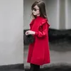 Kinderen Kinderen Girls Red Spring gebreide ruches Teen Girl039S Sweater met lange mouwen Trui jurken 4 5 6 7 8 9 10 11 12 13 14 YEA1434184