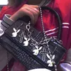 Nxy Handbag Harajuku Gothic Shoulder Bag Woman Metal Punk Moto Biker Style Female Cross Paper Clip Rabbit Dark Messenger Purses 0214