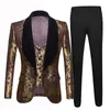 MENDANCES MENDANCES COUVERTUES Italien Design Custom Custom Fabriqué Tuxedo Jacket 3 Piece Groom Terno Converses pour Hommes Hommes Gold Jacquard Combinaison 201105