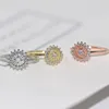Dubbele Eerlijke Zon Bloem Ringen Voor Vrouwen Crystal CZ Rose Goud Kleur Party Verjaardagscadeau Midi Ring Mode-sieraden R9045709815