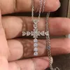 Simples Moda Jóias 925 Forma coração da prata esterlina Branco Topaz partido diamante CZ Pingente Cruz Cristianismo Mulheres clavícula presente