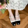 Elbise Ayakkabı Kadın Mizaç Kare Toe Yüksek Topuklu Moda Renk Eşleştirme Inci Tıknaz Topuklu Sandalet Metal Zincir Loafer'lar 220310