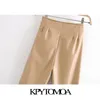 KPYTOMOA Femmes Mode Faux Cuir Skinny Pantalon Vintage Taille Haute Fermeture À Glissière Femelle Cheville Pantalon Mujer 201111