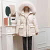 Manteau d'hiver en duvet de canard blanc pour femmes, mode à capuche, col en vraie fourrure, épais et chaud, vêtements en plumes, Parka pardessus 211221
