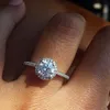 Anéis das mulheres redondo pedras preciosas anéis de prata anéis de jóias simulam anel de diamante para presente de casamento