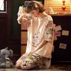 짧은 소매 면화 잠옷 봄 여성 여름 파자마 세트 Pijama Sleepwear 잠옷 잠옷 Nightwear Set Long Pant Y200708