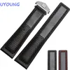 s 22mm Black red Genuine Leather Watch Band Men Air Permeability With Holes Strap CJ1912256085698