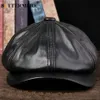 Buttermere Genuine Leather Newsboy Cap Men Real Winter Hat Winter Black Brown Vintage Vintage Cap Ottagonal For Flat Cap 2012043774023