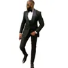 Handsome Slim Fit Mens Wedding Suits Black Groom Tuxedos Shawl Lapel Man Groomsmen Prom Party Dinner Blazer 2 Pieces Jacket+pants Evening Formal Wear