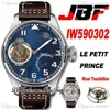 JBF IW590302 Konstant-Force Tourbillon Manual Wind Mens Watch "Den lilla prinsen" Moon Phase Power Reserve Steel Case Blue Dial Brown Leather Super Edition Puretime