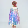 Fashion Girls Sequin Capes Cloak Rainbow Fish Scale Cape for Children Christmas Halloween Cosplay Little Memaid Princess Costume LJ200828