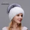 Casquettes de ski en gros Femmes d'âge moyen en hiver Chapeau de pull tricoté pour femme en fourrure de vison Mode à la mode Style européen et américain