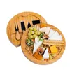 Placa de queijo de bambu e faca definida em placas de charcutaria redonda