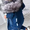 Denim bleu vestes pour femmes hiver épais chaud fausse fourrure à capuche manteaux dames grande taille manteaux femme Vintage Outwear 201106