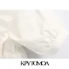 KPYTOMOA Frauen Süße Mode Rüschen Weiße Blusen Vintage V-ausschnitt Kurzarm Stretch Weibliche Shirts Blusas Chic Tops LJ200812