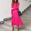 Elegant Party Pleated Sweater Dress Women Winter Autumn Pink Office Ladies Midi Knitted Vestido Sexy Slim Plus Size Dresses 201125