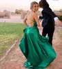 Womens Halter Satin Long Prom Dresses with Pockets Criss Cross Open Back Side Slit Dinner Party Dresses