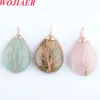 WOJIAER Fait À La Main Wrap Fil Arbre de Vie Sautoirs Colliers Pendentifs Forme De Goutte D'eau Pierre Naturelle Rose Rose Quartz Cristal Bijoux BO901