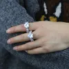 2021 Walentynki prezent dla dziewczyny Pink White CZ ocling Bling Full Heart Cyrkon Band Wedding Pierścionek zaręczynowy