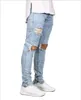 Destroyed Ripped Jeans Hombres Hollow Out Big Holes Mendigo Recortada Pantalones de mezclilla Pantalones Casual para hombre Flaco Cremallera lateral Lápiz Pantalones 201111