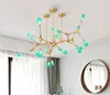 2020 sala de estar nórdica comedor molécula de vidrio verde luces de araña led rama moderna arte del hierro lámparas colgantes de vidrio verde simple